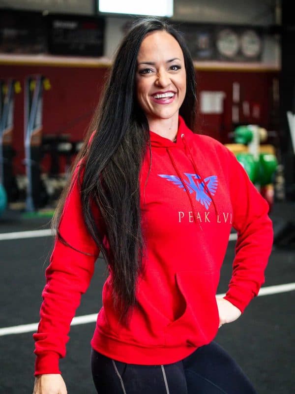 Ashley Moore in Peak Level Performance hoodie